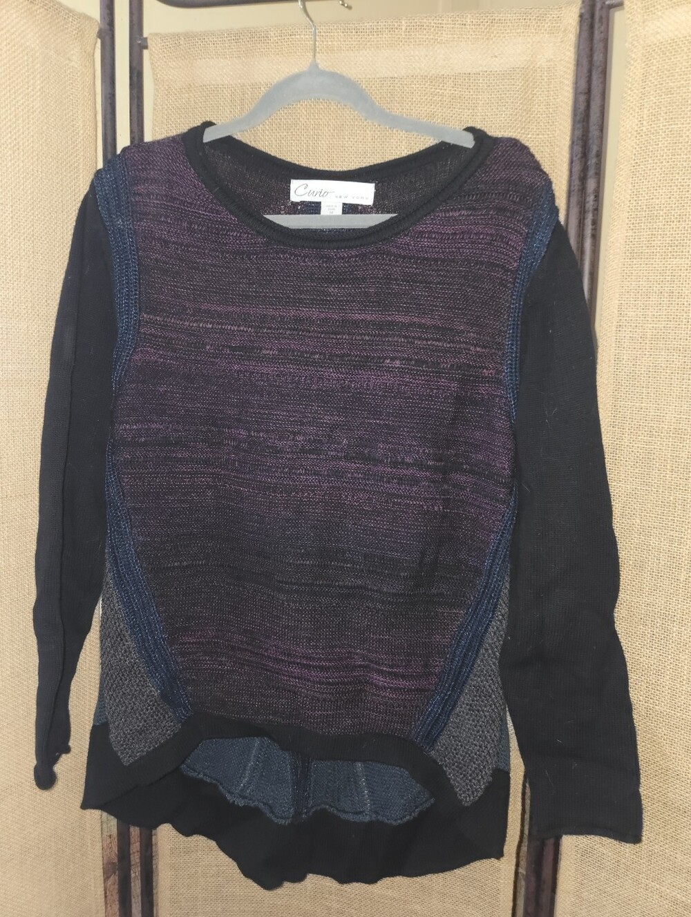 Curio New York Mixed-Knit Multicolor Crewneck Sweater Medium